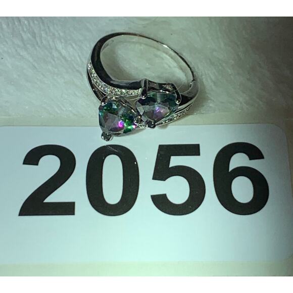 Womens Ring 925 Sterling Silver Sz. 6.25 Faux Mystic Topaz Hearts Cubic Zirconia - Picture 7 of 7